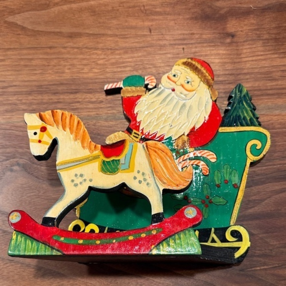 Santa and Rocking Horse Christmas Decoration card or napkin holder